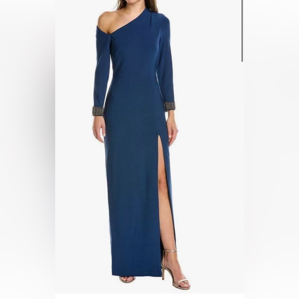 Aidan Mattox Women's Asymmetric Neckline Column Gown, Size 6, Twilight Blue